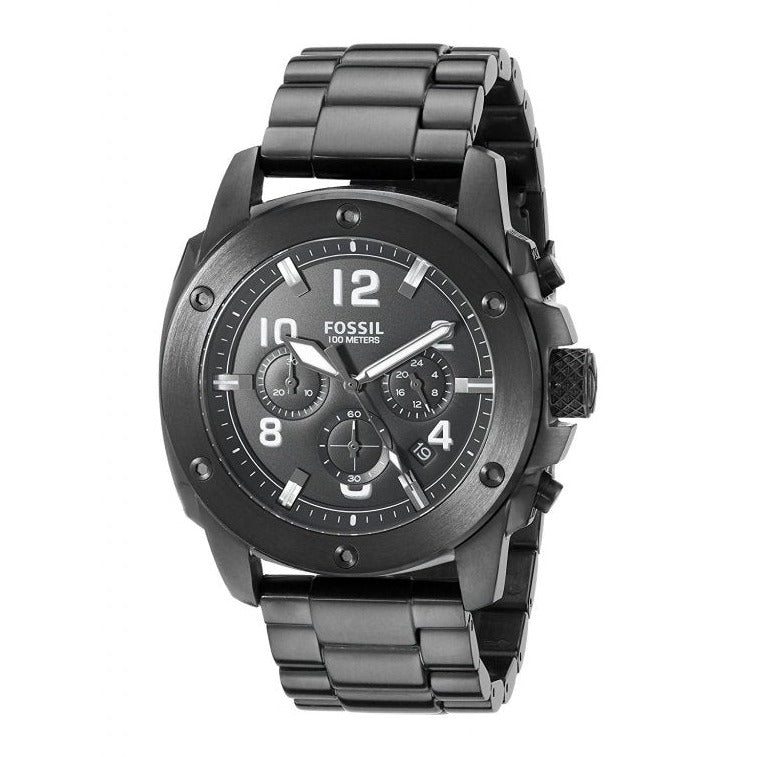 Fossil Machine Chronograph Black Dial Black Steel Strap Watch for Men - FS4927