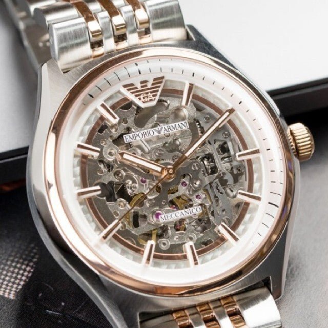 Emporio Armani Meccanico White Dial Two Tone Stainless Steel Watch For Men - AR60002