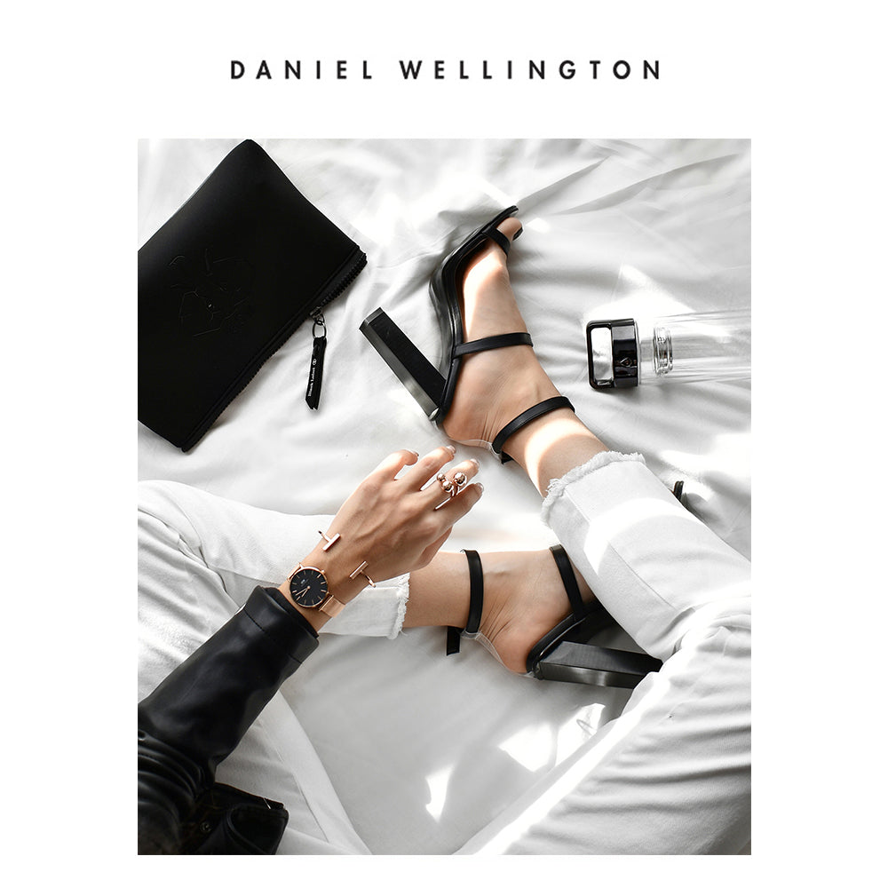 Daniel Wellington Classic Petite Melrose Black Dial Rose Gold Mesh Bracelet Watch For Women - DW00100217