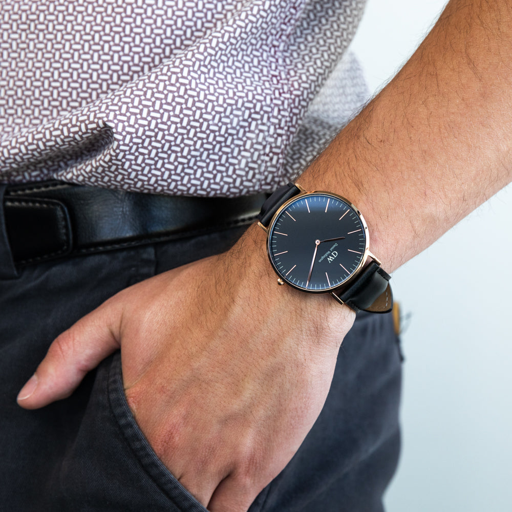 Daniel Wellington Classic Sheffield Black Dial Black Leather Strap Watch For Men - DW00100127