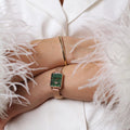 Daniel Wellington Quadro Melrose Green Dial Rose Gold Mesh Strap Watch For Women - DW00100437