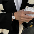 Daniel Wellington Quadro White Dial Black Leather Strap Watch For Women - DW00100434