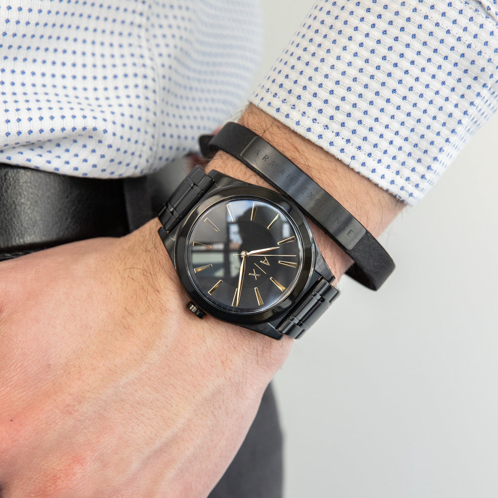 Armani Exchange Nico Analog Black Dial Black Steel Strap Watch For Men - AX7102