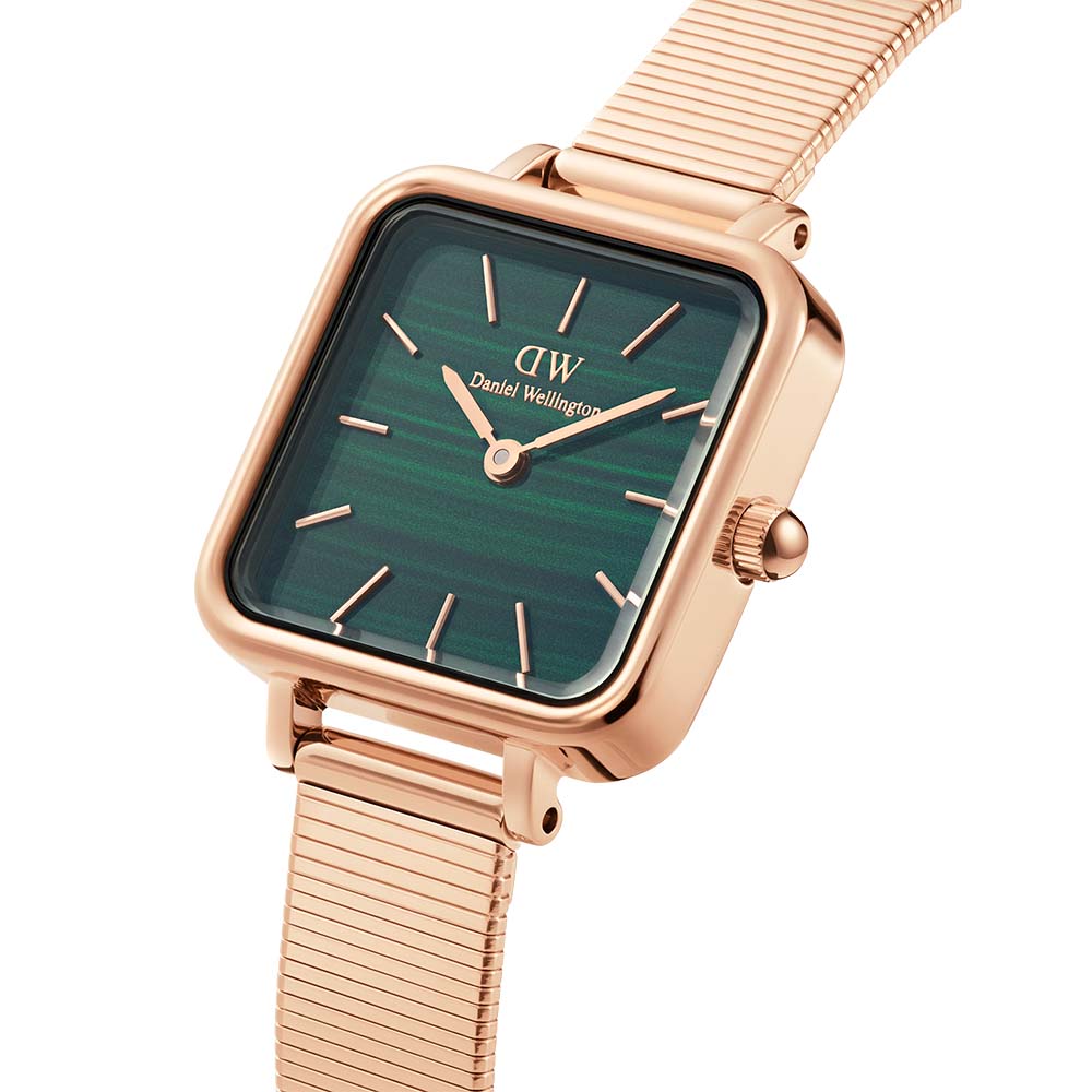 Daniel Wellington Quadro Studio Green Dial Rose Gold Mesh Strap Watch For Women - DW00100520