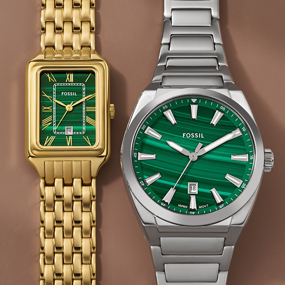 Fossil Raquel Three Hand Date Green Dial Gold Steel Strap Watch For Women - ES5341