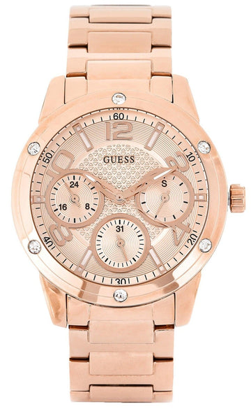 Guess Studio Rose Gold Dial Rose Gold Steel Strap Watch For Women - W0778L3