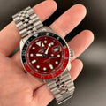 Seiko 5 Sports Thong Sia Limited Edition Red Dial Silver Steel Strap Watch For Men - SSK031K1