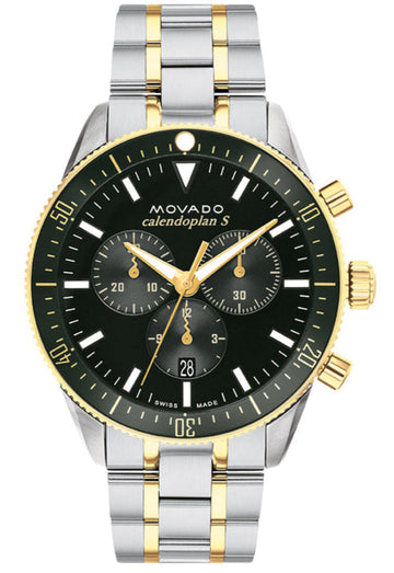 Movado Heritage Calendoplan Chronograph Green Dial Two Tone Steel Strap Watch For Men - 3650167