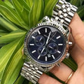 Michael Kors Lexington Chronograph Blue Dial Silver Steel Strap Watch for Men - MK8280