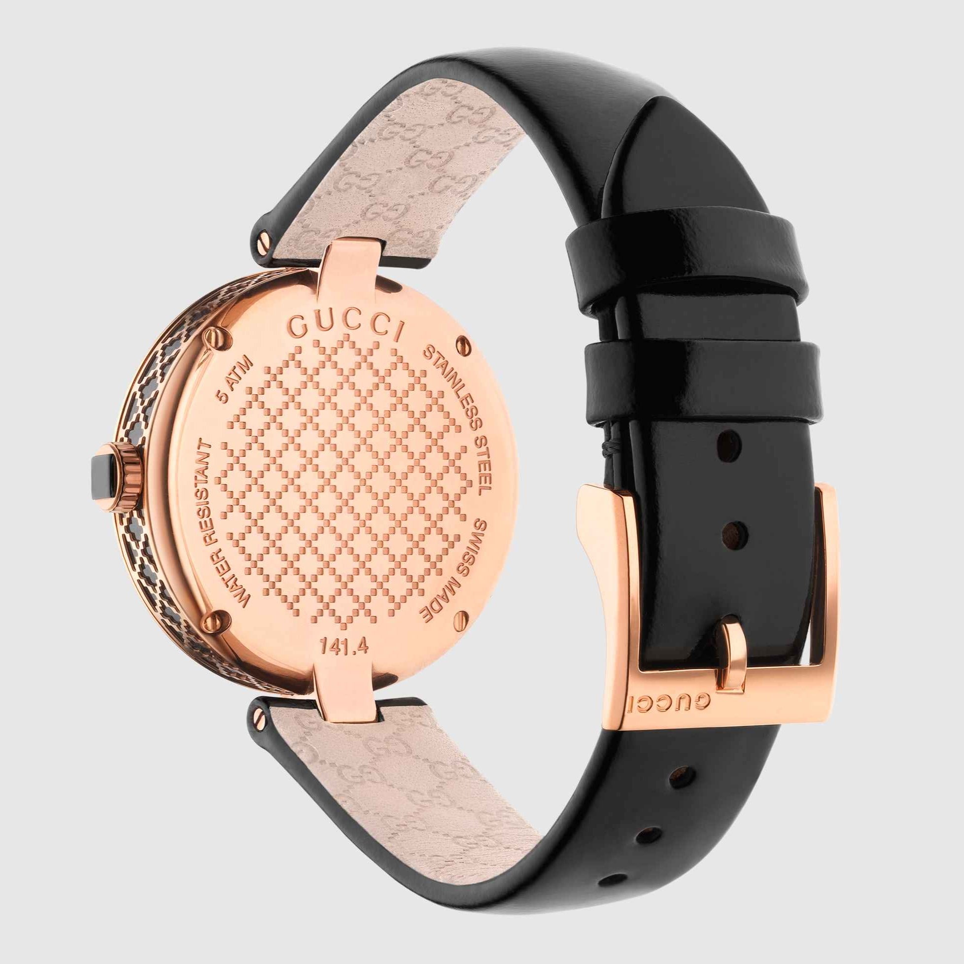 Gucci Diamantissima Quartz Black Dial Black Leather Strap Watch for Women - YA141401