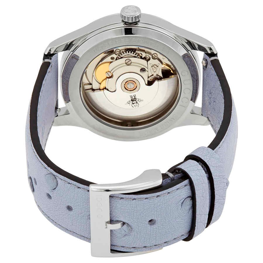 Gucci G Timeless Automatic Mother of Pearl Dial Blue Leather Strap Watch For Women - YA1264113