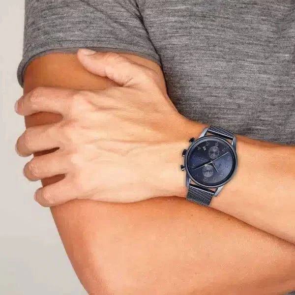 Hugo Boss Navigator Chronograph Blue Dial Blue Mesh Bracelet Watch for Men - 1513538