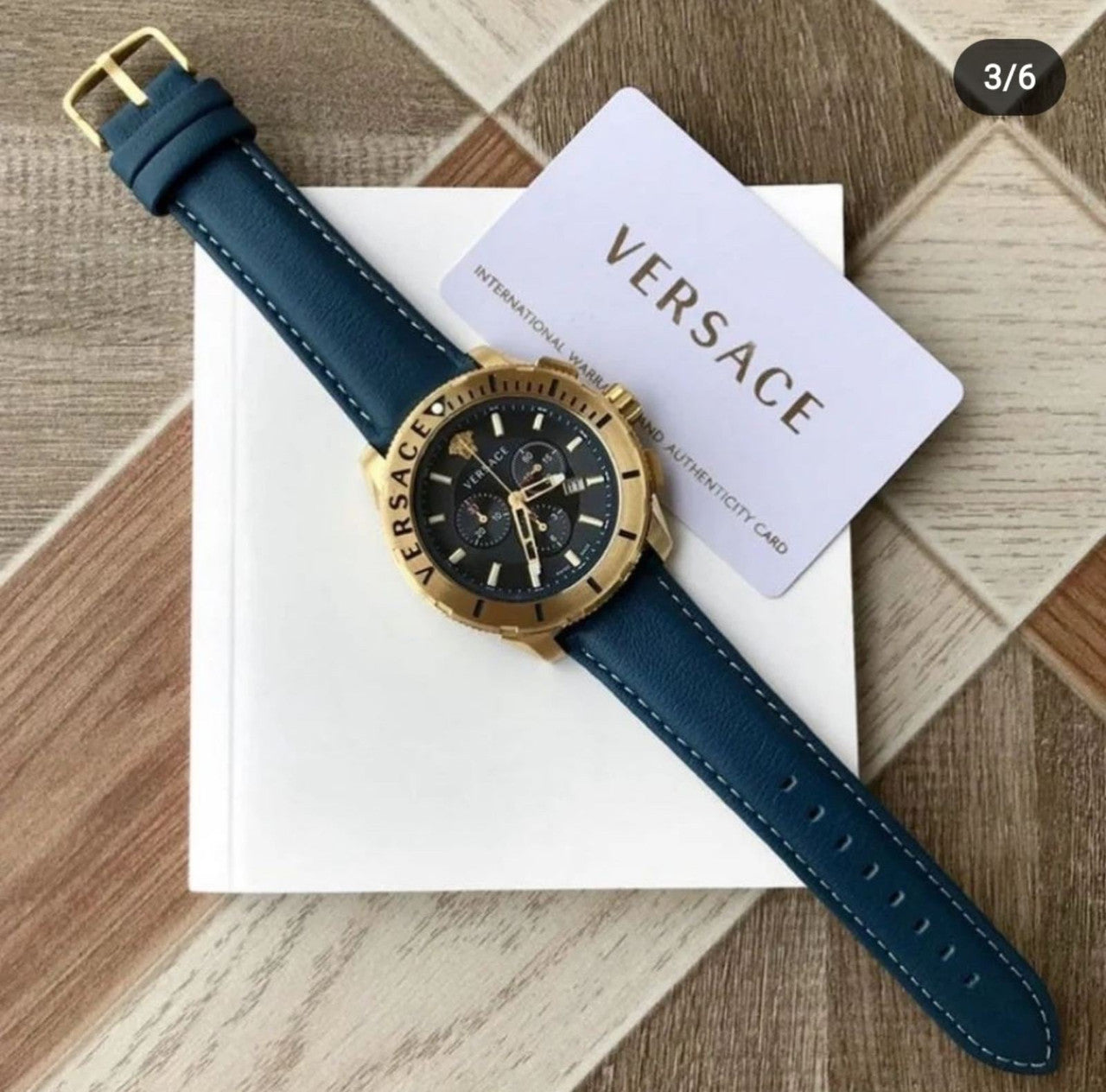 Versace Casual Chronograph Blue Dial Blue Leather Strap Watch for Men - VERG004-18