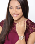 Guess Tri Glitz Quartz Diamonds Rose Gold Dial Rose Gold Mesh Bracelet Watch For Women - W1142L4