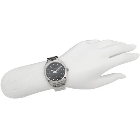 Gucci GG2570 Diamonds Black Dial Silver Steel Strap Watch For Women - YA142404