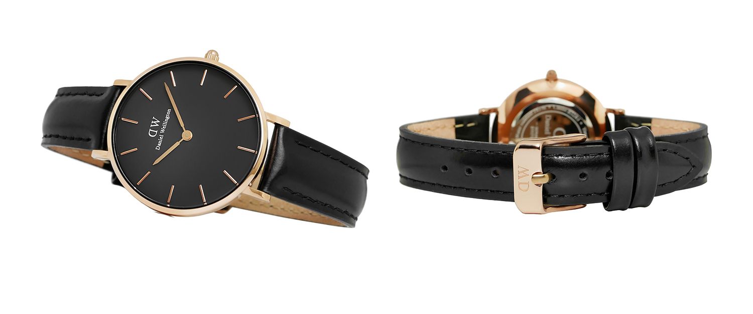Daniel Wellington Petite Sheffield Black Dial Black Leather Strap Watch For Women - DW00100168