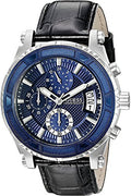 Guess Pinnacle Chronograph Quartz Blue Dial Black Leather Strap Watch For Men - W0673G4