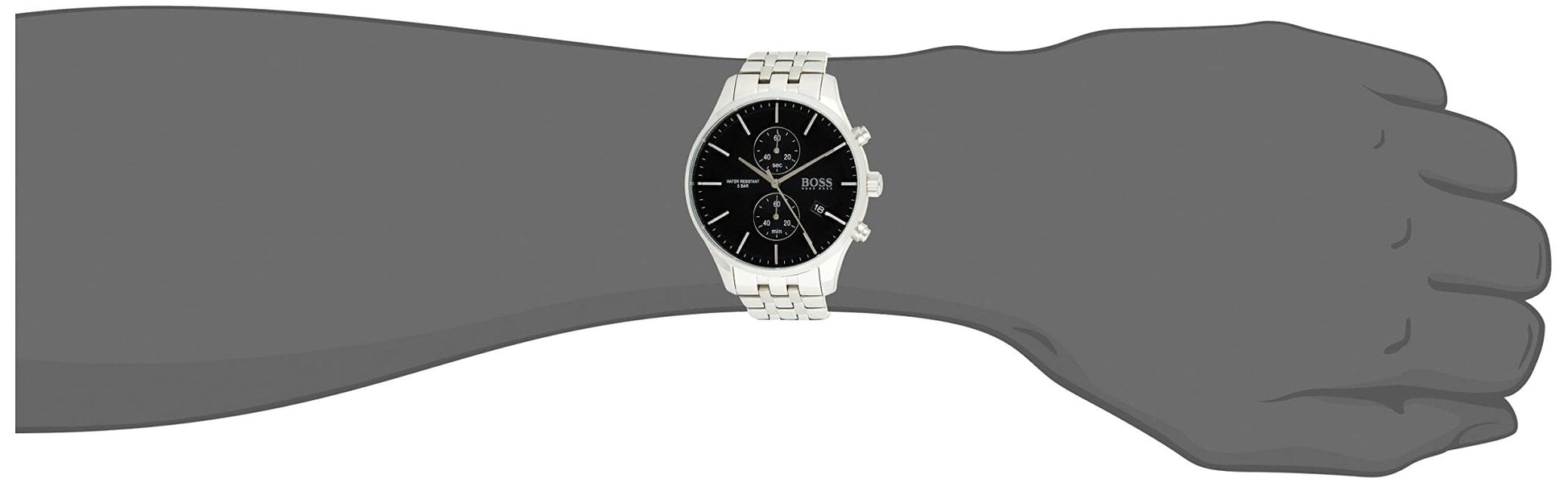 Hugo Boss Associate Black Dial Silver Steel Strap Watch for Men - 1513869
