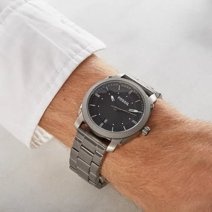 Fossil Machine Chronograph Black Dial Grey Steel Strap Watch for Men - FS4774