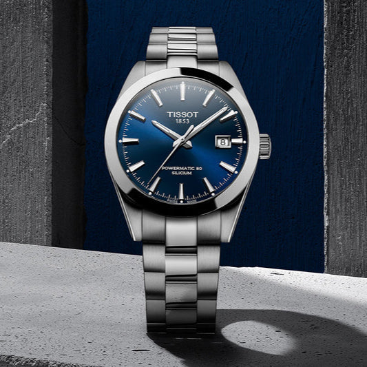 Tissot Gentlemen Powermatic 80 Silicium Blue Dial Silver Steel Strap Watch For Men - T127.407.11.041.00
