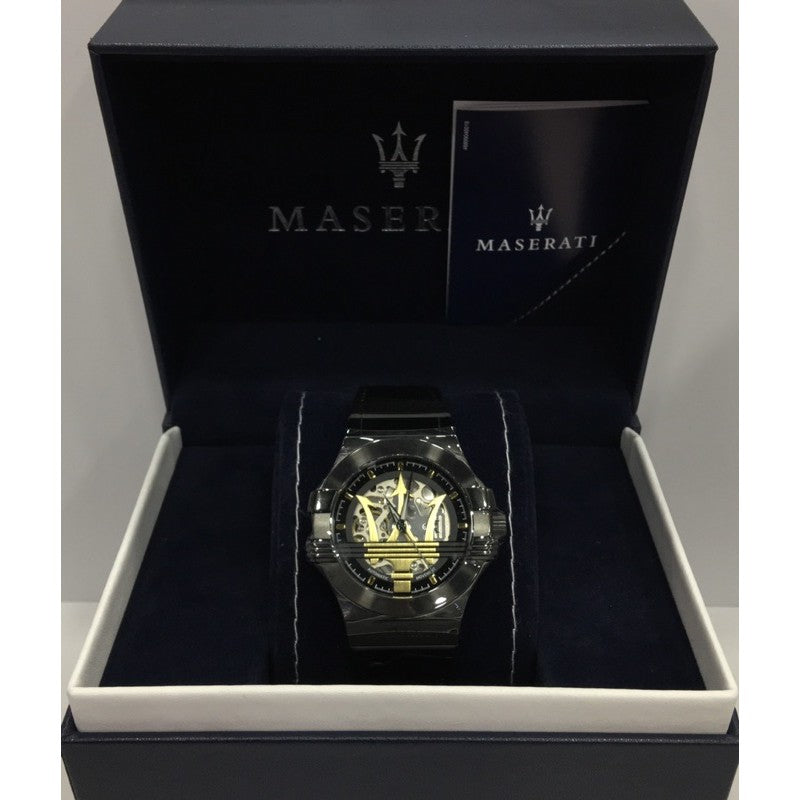 Maserati Potenza Automatic Black Dial Black Leather Strap Watch For Men - R8821108036