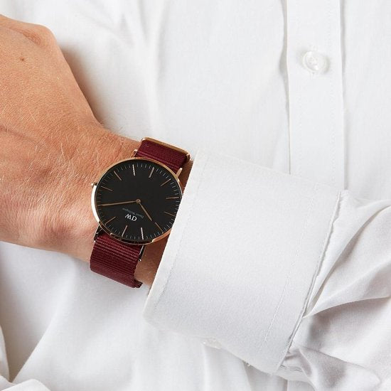 Daniel Wellington Classic Roselyn Black Dial Maroon Nylon Strap Watch For Women - DW00100269
