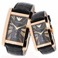 Emporio Armani Classic Black Dial Black Leather Strap Watch For Men - AR0168