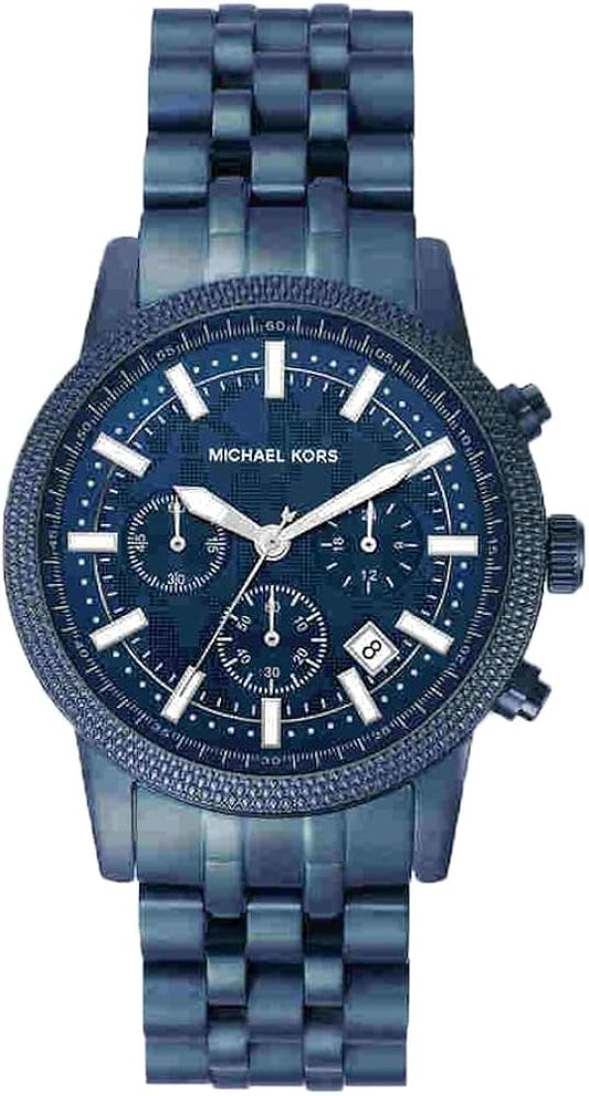 Michael Kors Hutton Chronograph Blue Dial Blue Steel Strap Watch For Men - MK9088