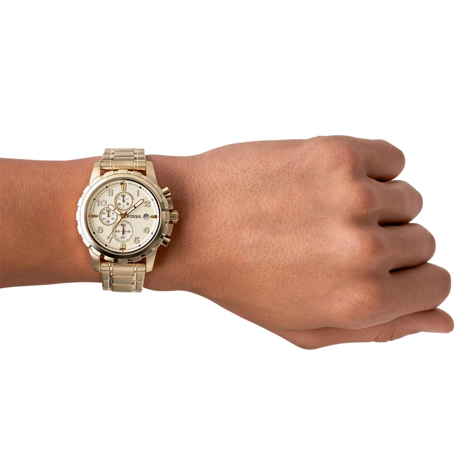 Fossil Dean Chronograph Champagne Dial Gold Steel Strap Watch for Men - FS4867