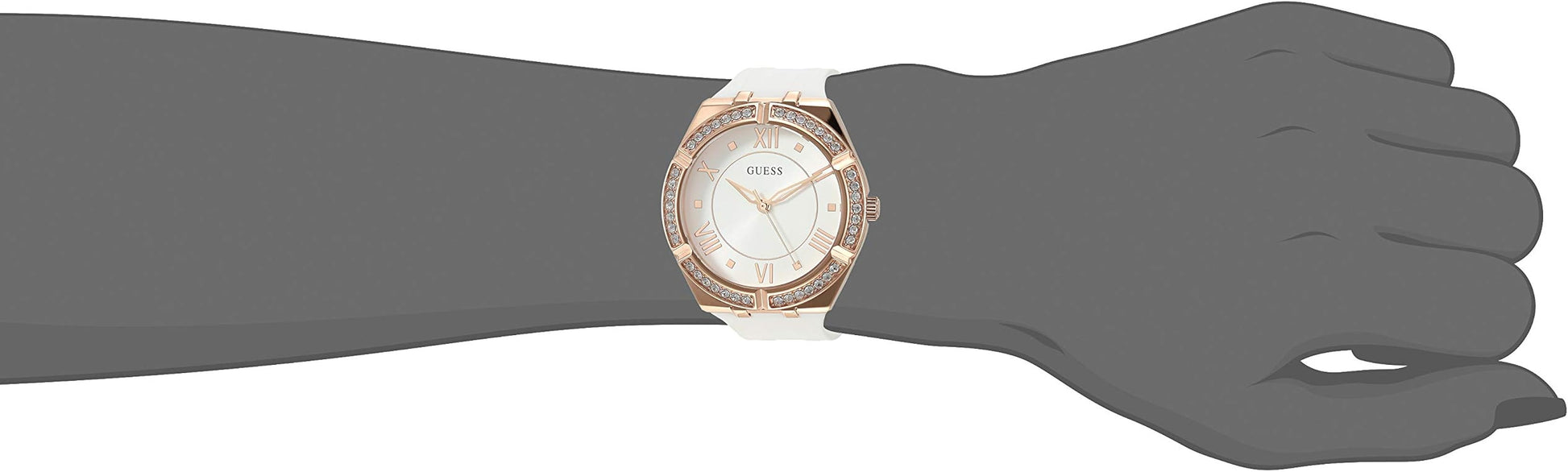Guess Cosmo Diamonds Silver Dial White Rubber Strap Watch for Women - GW0034L2