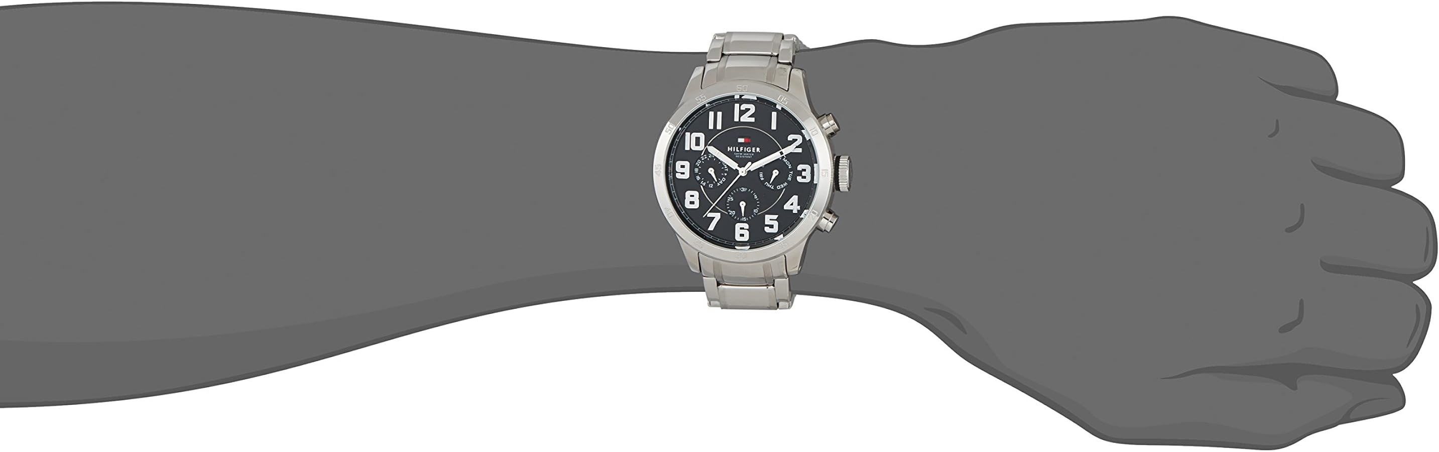 Tommy Hilfiger Trent Chronograph Black Dial Silver Steel Strap Watch for Men - 1791054