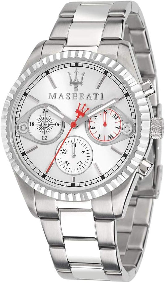 Maserati Competizione Chronograph White Dial Silver Steel Strap Watch For Men - R8853100017