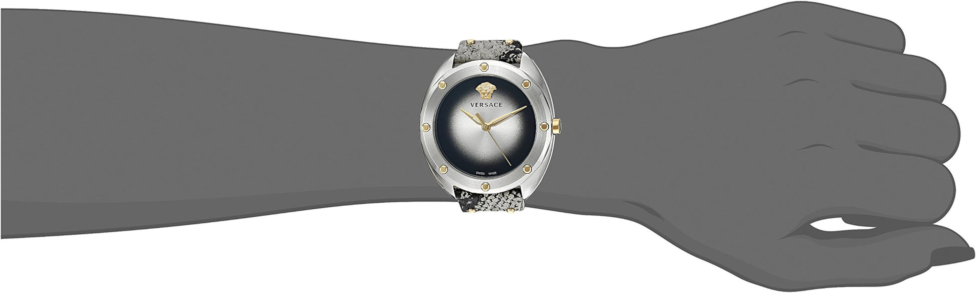 Versace Shadov Quartz Silver Dial Snakeskin Green Leather Strap Watch for Women - VEBM00718