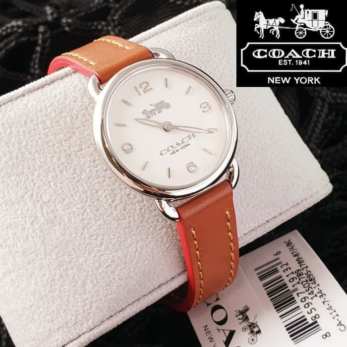 Coach Delancey Slim Cream Dial Brown Leather Strap Watch For Women - 14502789