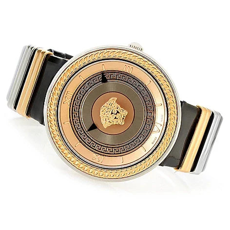 Versace V Metal Icon Gold Dial Black & Gold Strap Watch for Women - VLC030014