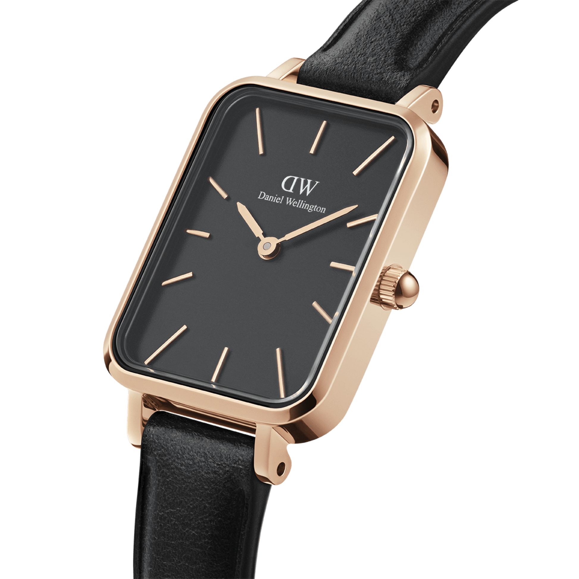 Daniel Wellington Quadro Black Dial Black Leather Strap Watch For Women  - DW00100449
