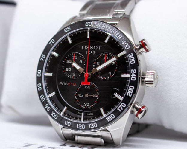 Tissot T Sport PRS 516 Chronograph Black Dial Silver Steel Strap Watch For Men - T100.417.11.051.01