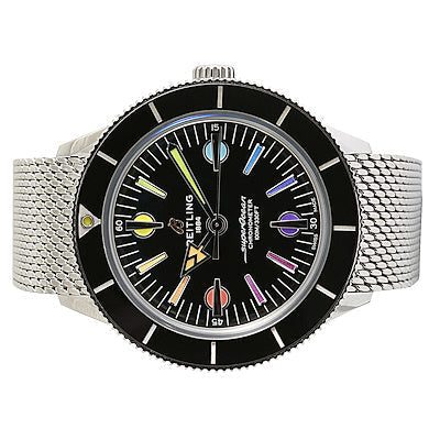Breitling Superocean Heritage '57 Black Dial Silver Mesh Bracelet Watch for Men - A103701A1B1A1