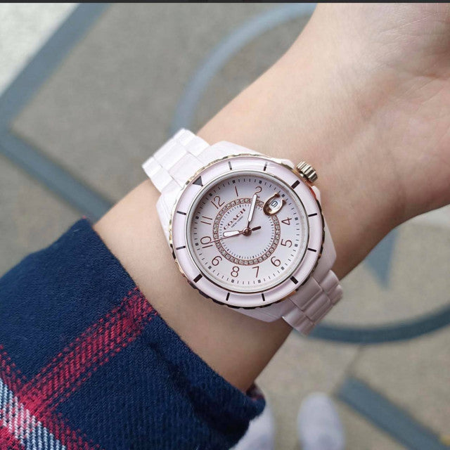 Coach Preston Pink Dial Pink Steel Strap Watch for Women - 14503463