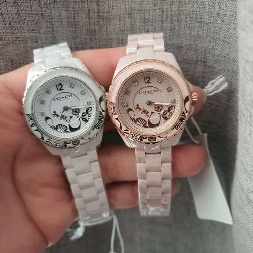 Coach Preston Pink Dial Pink Steel Strap Watch for Women - 14503465