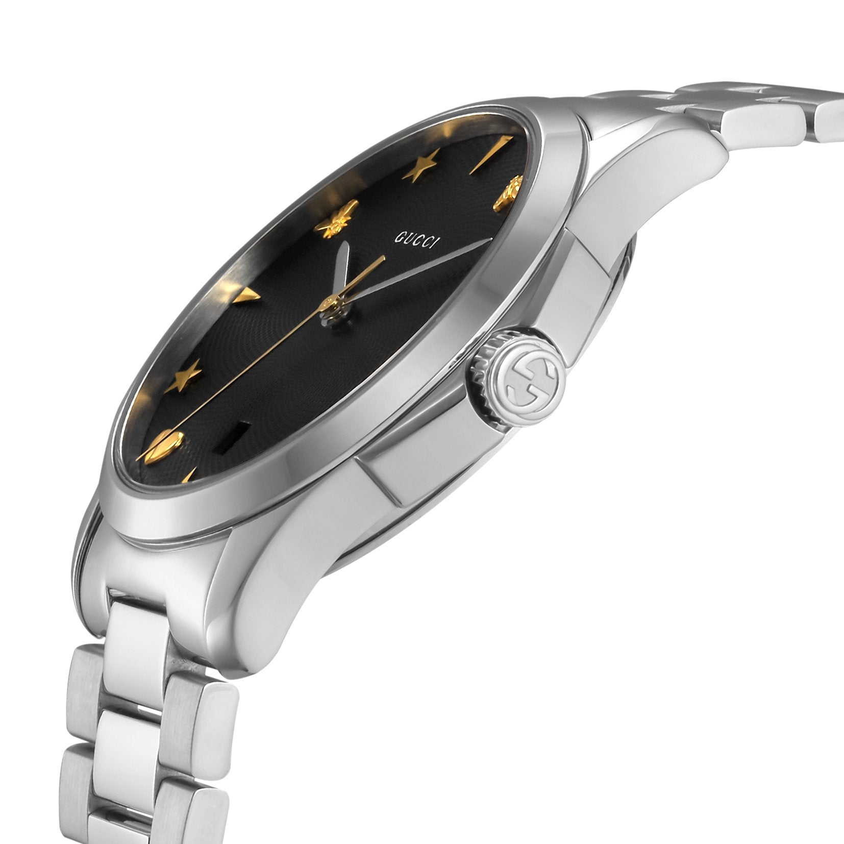 Gucci G Timeless Black Dial Silver Steel Strap Watch For Women - YA1264029