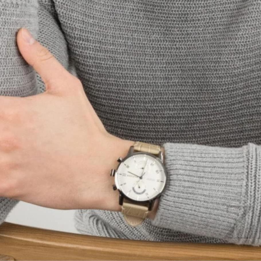 Tommy Hilfiger Kane White Dial Beige Leather Strap Watch for Men - 1710399