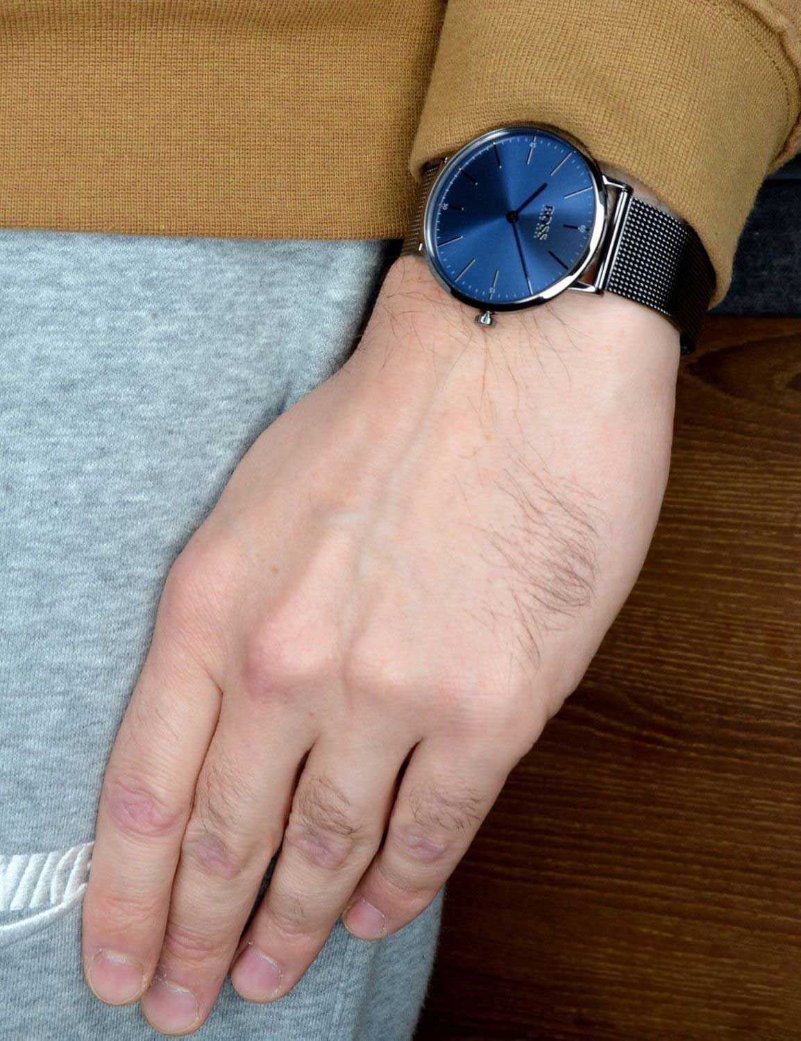 Hugo Boss Horizon Blue Dial Black Mesh Bracelet Watch for Men - 1513734