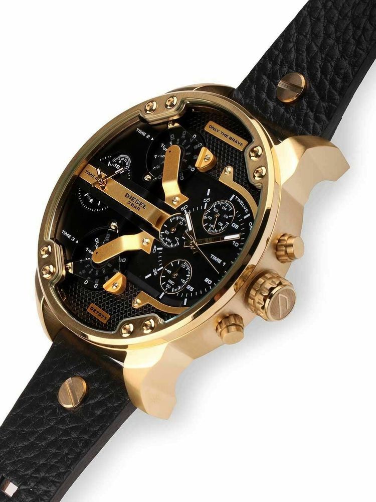 Diesel Mr Daddy Chronograph Black Dial Black Leather Strap Watch For Men - DZ7371