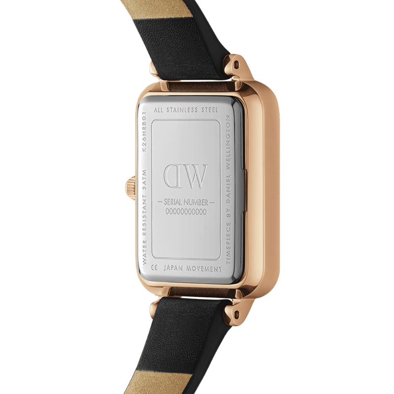 Daniel Wellington Quadro Sheffield Black Dial Black Leather Strap Watch For Women - DW00100435