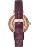 Emporio Armani Meccanico Automatic Silver Dial Burgundy Leather Strap Watch For Women - AR60044