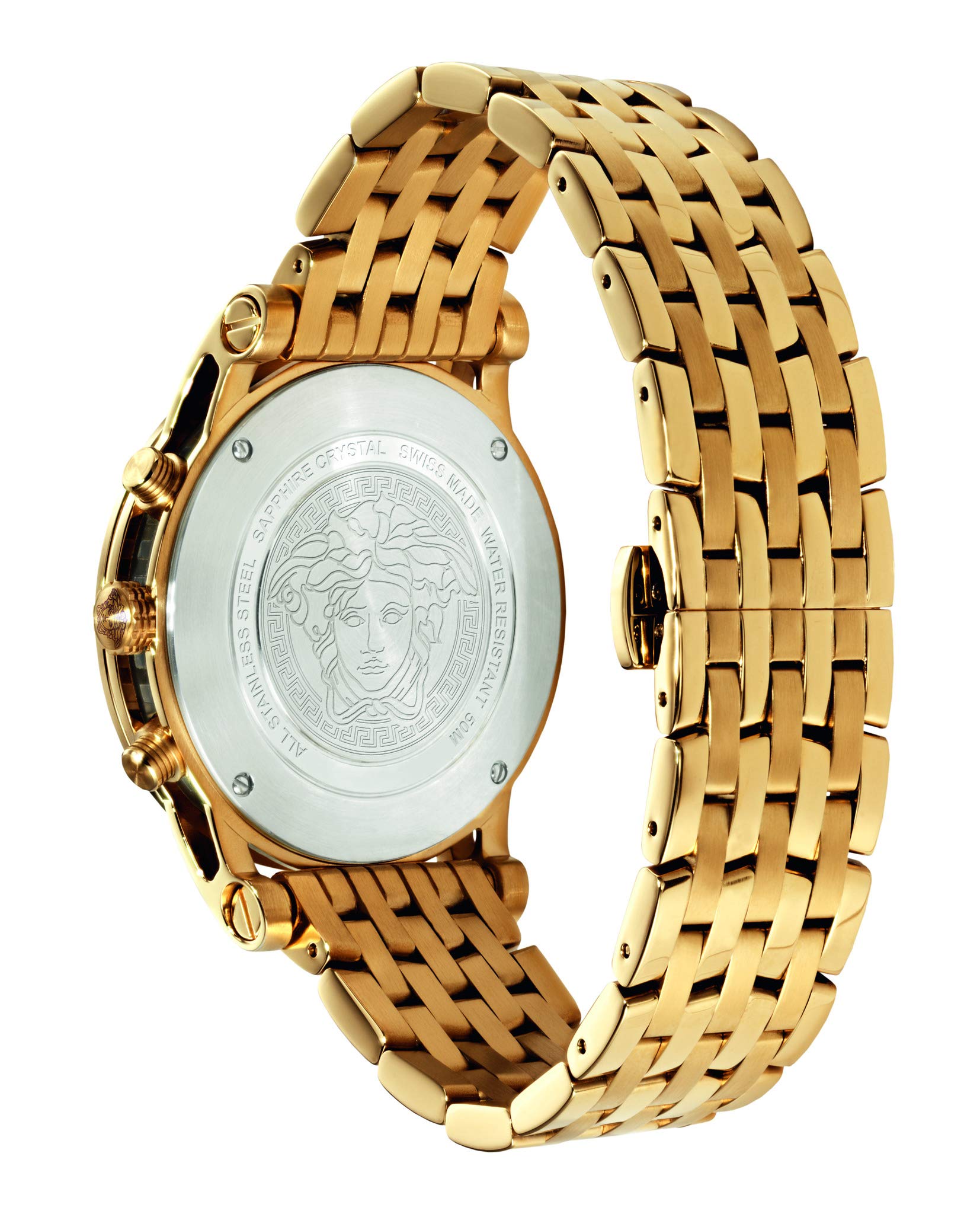 Versace Sport Tech Chronograph Black Dial Gold Steel Strap Watch for Men - VELT00419