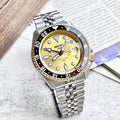 Seiko 5 Sports GMT Automatic 70th Anniversary Taiwan Limited Edition Gold Dial Silver Steel Strap Watch For Men - SSK044K1