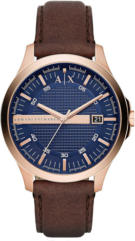 Armani Exchange Hampton Chronograph Blue Dial Brown Leather Strap Watch For Men - AX2172