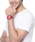 Michael Kors Lexington Chronograph Red Dial Red Steel Strap Watch For Men - MK8814